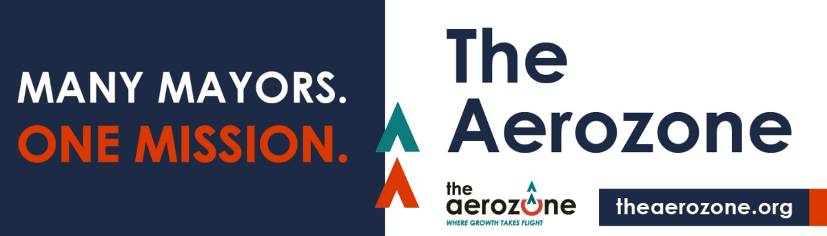 Mayors in the Aerozone billboard design May 2025